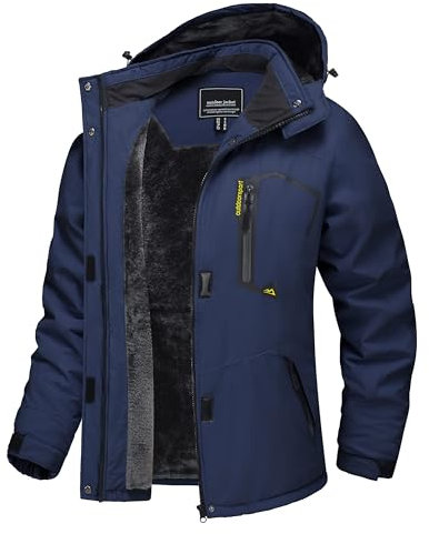 TACVASEN Damen Wasserdicht Fleece-Futter Winterjacke Arbeitsjacke Rahrradjacke Innenfutter Funktionsjacke Regen Coat Windbreaker, Marineblau, L
