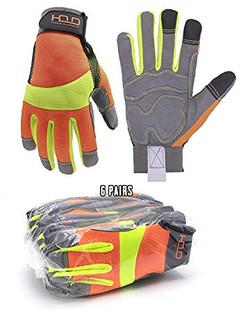 Guanti antivibrazioni Hi-vis Guanti da lavoro riflettenti di sicurezza, touch screen, flessibile spandex posteriore guanti anti vibranti (S, arancione (6 paia)