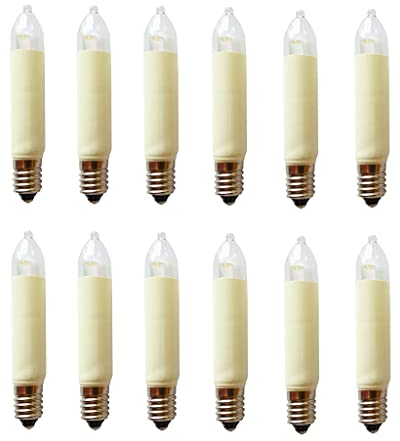 ShuoHui E10 LED Kleinschaftkerze 8-55V 0,1-0,2 W - Ø 11 mm, Länge 65 mm- für INNEN - Ersatzlampe für Schwibbogen u. Lichterketten - warmweiß (10)
