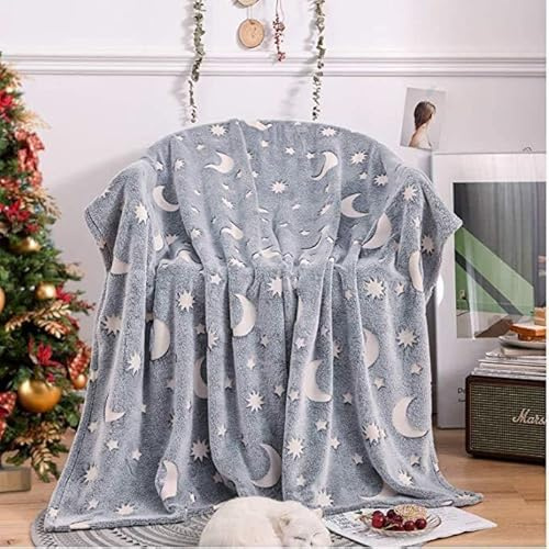 jianyana Manta Luminosa para Niños, Manta Peluche Franela de Doble Cara y Cálidas, Super Suave Manta Infantil 152 * 127CM, Manta Adecuada Cama para Siesta Cálida Felpa, Regalo para Niños (Luna Gris)
