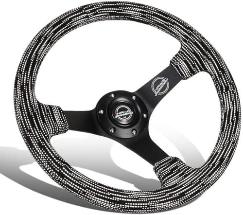 NRG Innovations NRG-RST-036MB-SA-H verstärktes Lenkrad, 7,6 cm tief, 5 mm mattschwarze Speichen, 350 mm Sportlenkrad, schwarze Nähte, Hyper Drive Mikrofaser-Druckmuster