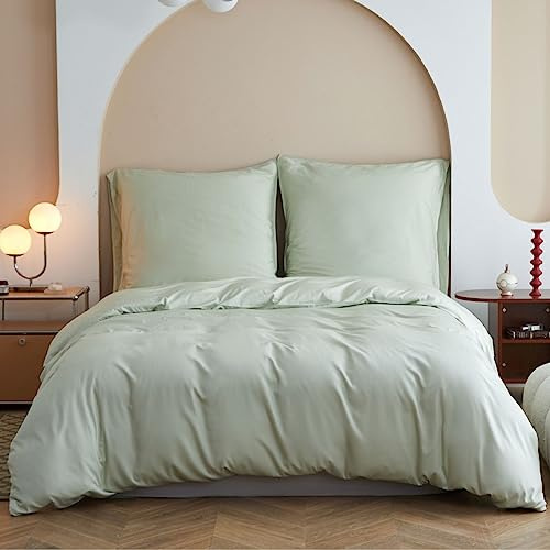 Simple&Opulence Bambus Bettwäsche 155x220 cm, Seidiger und weicher Bettbezug Kühle Bettwäsche-Set Perfekt für Haut und Haar mit Kissenbezug 80x80 cm, Mintgrün