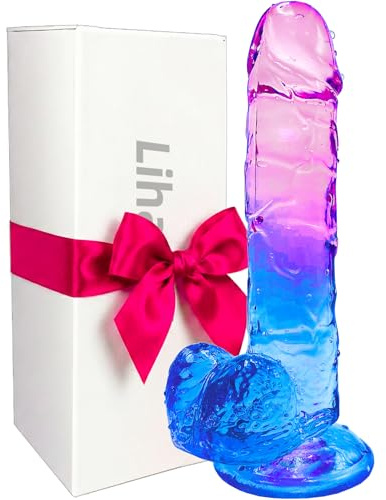 Realistic Dildo Clear Silicone 7.8 Blue-Purple Gradient Dildo with Strong Suction Cup for Women Hand Free Play Flexible Soft Penis Dong, Adult Sex G-spot Dildos Toys for Vaginal and Anal Stimulation