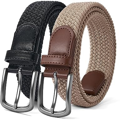 PlusZis Herrengürtel, elastischer Gürtel, Stretch, geflochtener, lässiger Gürtel, 3,5 cm, mit Geschenkbox.