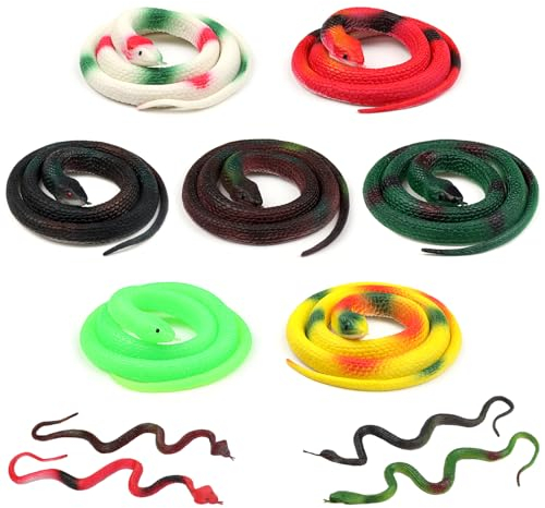 DOITEM Lot de 11 faux serpents en caoutchouc de 70 cm et 40 cm de long - Serpents en caoutchouc réalistes multicolores pour les accessoires de jardin pour éloigner les oiseaux, farces, DT1161EU