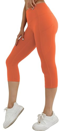Match Women's Tummy Control High Waisted Active Yoga Pants with Pockets Buttery Soft Workout Leggings (Capris Orange, XX-Large)