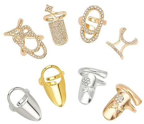 NBEADS 8 Pieza 8 Estilos Anillos de Aleación con Diamantes de Imitación para Uñas, Anillo de Metal para Uñas, Dijes, Punta de Uña, Anillos En Garra para Fiestas de Disfraces, Dorado/Oro Claro/Platino
