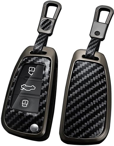 ontto Schlüsselhülle Autoschlüssel Hülle Cover Passt für Audi A1 A3 A4 A6 A8 B6 B8 C5 C6 Q3 Q7 R8 RS3 RS6 S1 4F 4G TT TTS Seat Exeo 3R PVC Metall Schlüsseletui Schlüsselanhänger Auto Zubehör-A Schwarz