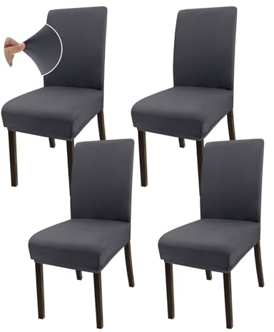 Granbest Super Dehnbar Essen Stuhlhusse, Universal Mikrofaser Parson Essen Stuhlhussen 4er Set, Abnehmbare Stuhl Protektoren für Esszimmer, Küche, Restaurant und Hotel (Set von 4,Grau)