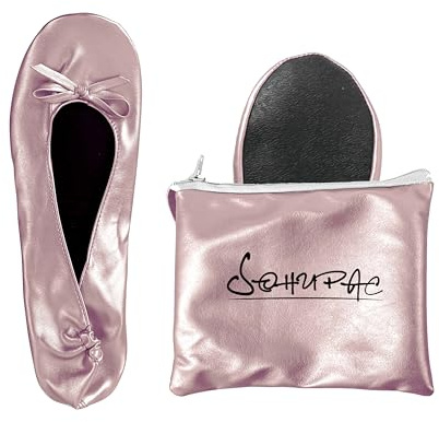 SOHUPAC Zapatos planos plegables para mujer, zapatos planos de ballet portátiles enrollables con bolsa de viaje para bailarina de boda, Rosado, Small Narrow