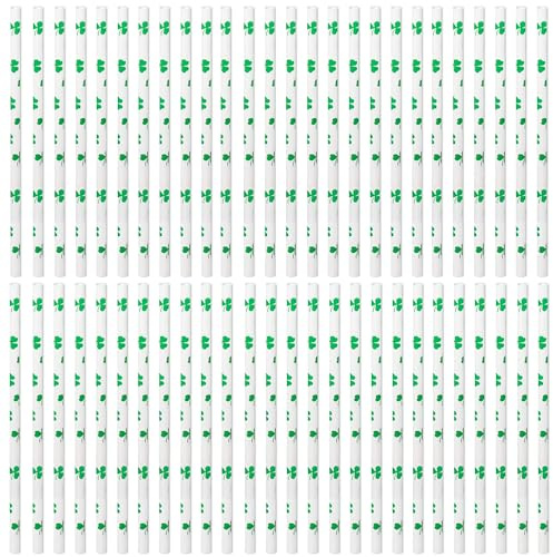 MEISH 100 Stück St. Patrick's Day Papierstrohhalme Kleeblatt Papierstrohhalme Einweg-Papierstrohhalme Softdrink-Strohhalme für Geburtstagsparty-Zubehör, irische Feiertagsdekoration, Frühlingsparty