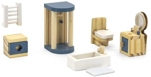 Puppenhaus Möbel aus Holz Puppenstube für Biegepüppchen Puppenmöbel Set Badezimmer