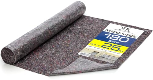 KK Verpackungen® Malervlies 1m x 25m 180 g/m² | Abdeckvlies mit Durchsickerungsschutz für Boden | 1 Rolle Schutzvlies mit PE-Folie als Anti-Rutsch-Beschichtung
