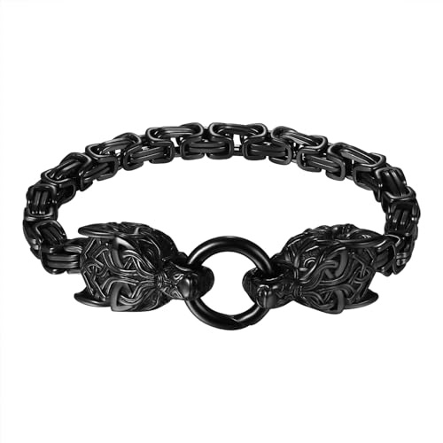 OIDEA Herren Wikinger Armband Wolf Löwe: Löwenkopf Armkette aus Edelstahl Wolfskopf Panzerkette Biker Rock Schwer Viking Handgelenk Schmuck Geschenk für Männer Familie Freund