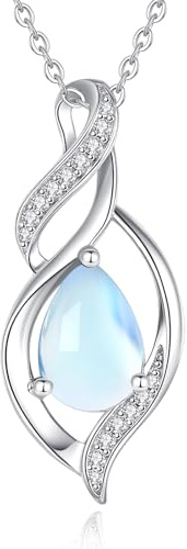 FANCIME Doppel Twist Unendlichkeit Juni Birthstone Kette für Damen 925 Sterling Silber Infinity Tropfen Mondstein Anhänger Halskette Schmuck Geschenke für Frauen Mädchen