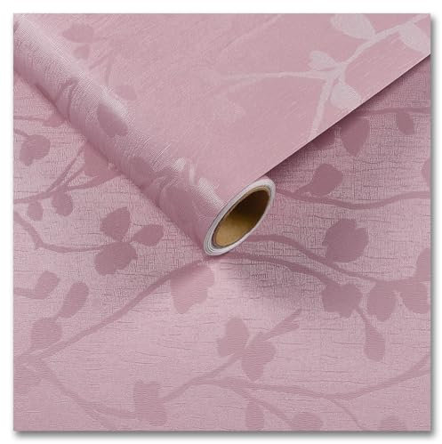 CRE8TIVE Hellrosa Tapete Selbstklebend Blätter Geprägte Seide Folie Strukturtapete Vintage Fototapete Wohnzimmer Schrankfolie Dekofolie Möbelfolie 30cm x 200cm