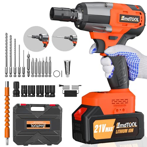 Avvitatore a Impulsi Brushless 550Nm, Professional 1/2’’ Elevata Avvitatori a Massa Battente con Batteria 4.0Ah, 4 Bussola, 12 Punte