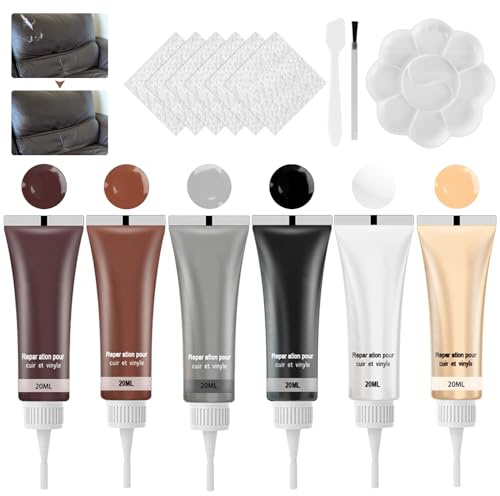 Lederreparatur Creme, 6 Farben Leder Reparatur Set, Lederfarbe Creme | Kunstleder Reparaturset Reparieren, Leder Reparatursätze, Mischbare Lederreparatursets für Sofa,Autositze,Lederjacke,Schuhe