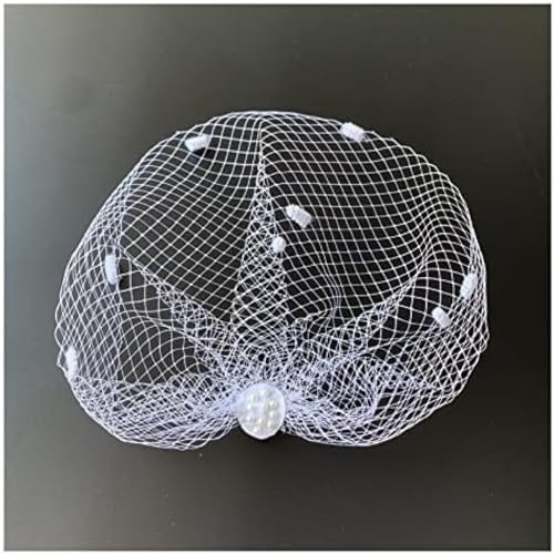 Weißer Gesichtsschleier, Brautnetz, Vogelkäfigschleier, Bezaubernder Hochzeits-Haarschmuck, Fascinator mit Kamm, Brautschleier, Weiß 2, S