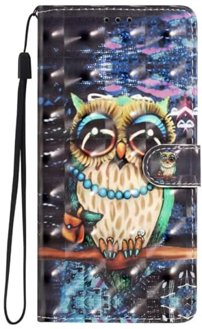 KRjcsfhy Hülle Case für Samsung Galaxy A54 5G, Lederhülle [ Premium Echtleder] [RFID Blocker] [Kartenfach] [Magnet] TPU Stoßfeste Klapphülle TPU Schutz für Samsung Galaxy A54 5G,Eule