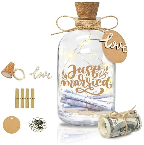 Luce a Led per Bottiglie di Matrimonio, Regalo di Denaro, Bottiglie Porta Soldi per Il Matrimonio, Bottiglie di Denaro, Confezione Regalo di Nozze, Salvadanaio Personalizzato,Bottiglia Regalo con Luce