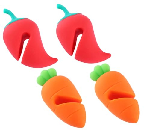 OUNONA Silicone Lid Lifter and Boil over Stopper Set, 4pcs Carrot and Chili Pot Lid Holders Steam Release Function, Kitchen Cooking Accessories for Stovetop Pots and Pans