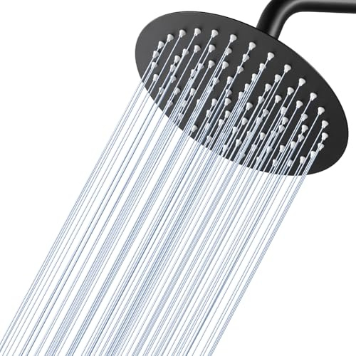KINLIV Soffione doccia rotondo da 20,3 cm, in acciaio inox, con 90 ugelli in silicone anti-intasamento, montaggio a parete o a soffitto