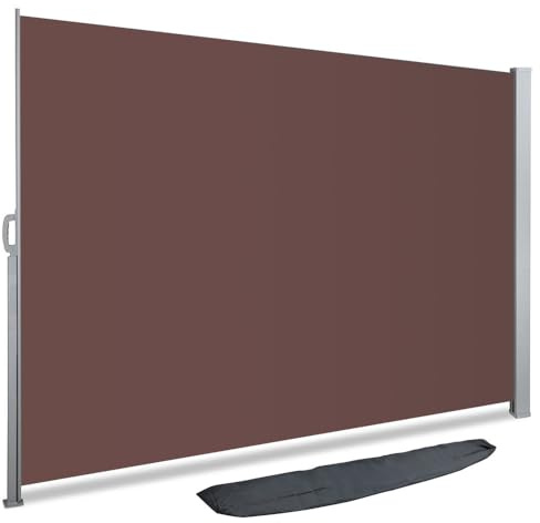 VOUNOT® Store Latéral Vertical Paravent Rétractable Protection Solaire 160x300cm Auvent Rétractable avec Housse de Protection Brise Vue Rétractable pour Balcon, Jardin, Terrasse Marron Foncé