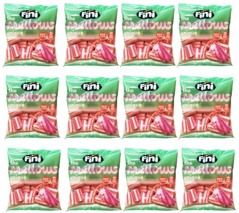 Fini Mellows Striato Rosa Marshmallow Treccia 12 Bustine da 80 gr Senza Glutine e Senza Grassi Ideale per Party e Feste di Compleanno