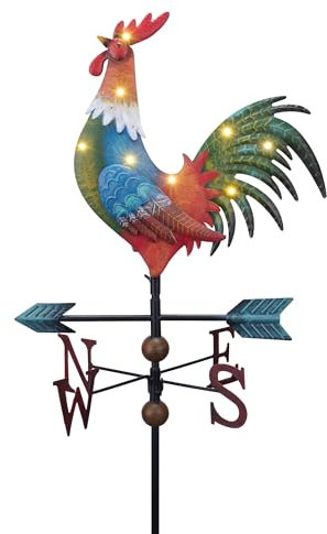 TERESA'S COLLECTIONS Wetterhahn Windfahne,Metall-Hahn Wind Vane 86cm,Bunt Hahn-Wetterfahne,Gartendeko für Draußen,Windrichtungsanzeige Solar Dekoration für Garten,Geschenk für Mama/Papa/Freund