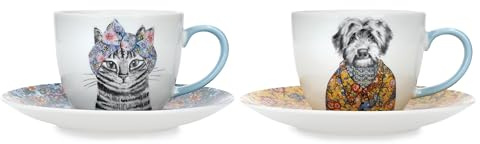 Mikasa X Tipperleyhill Lot de 2 Tasses à Thé et Soucoupes en Porcelaine Fine, 240 ml, Optimales pour le Thé de l'Après-Midi, Passent au Lave-Vaisselle, avec Boîte Cadeau