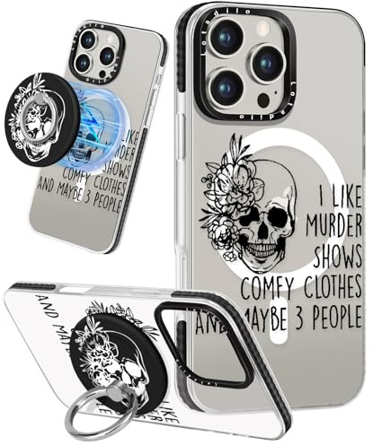 Lotadilo Case for iPhone 16 Pro Case Compatible with Magsafe Ring Holder Stand - for Women Skull Design TPU Phone Cover for Girls Girly Funny Fashion