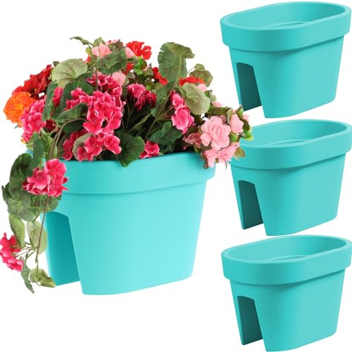 botle Satz von 3 Stück Balkonkiste Blumenkasten Geländerkasten Balkonkasten Geländertopf 39,5 cm | 12,3 L Türkis Balkon-Blumenkasten oval