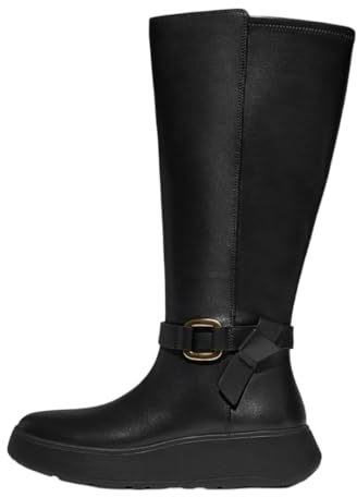 Fitflop Botas altas de piel con aro cuadrado F-Mode para mujer, hasta la rodilla, Black, 43 EU