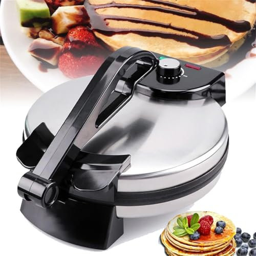 HmLotd Crepera eléctrica, crepera eléctrica Comercial, con Temperatura Ajustable, Placa Caliente Antiadherente con calefacción de Doble Cara para Tortilla, Pizza, Pan Pita
