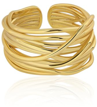 Meissa Verstellbare Goldene Daumenringe für Damen Mädchen Breiter Gehämmter Chunky Ring Statement Band Mode Stapelbarer Zeigefingerring