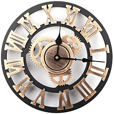 Gsycle 3D-Zahnraduhr mit beweglichen Zahnrädern, handgefertigte Wanduhr, großes Zahnrad, Vintage-Industrieuhr aus Holz, für Wohnzimmer, Büro (30cm)