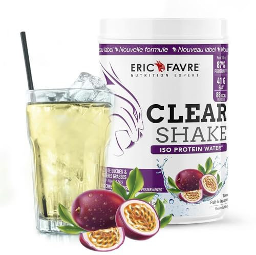 PROTEINES MUSCULATION Clear Protein Shake - Iso Protein Water - Rafraîchissant et Fruité - Boisson Protéinée - Qualité Certifiée - 500g - Saveur Fruits de la Passion - Eric Favre
