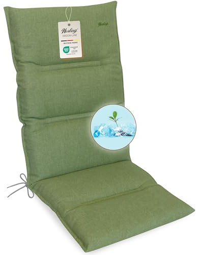 Herlag Hochlehner-Auflage Greta 120x50x7cm - Green-Line: Bezug aus 100% recyceltem Polyester - Sitzauflage mit Fleck- & UV-Schutz - Polster für Hochlehner-Gartenstühle - Öko Tex 100 - Oliv