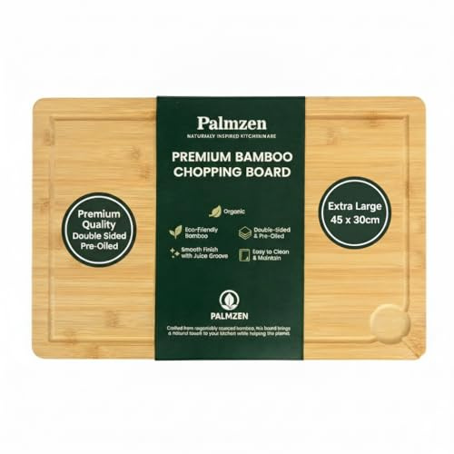 Palmzen Premium Extra Large Bamboo Chopping Board, 45 x 30cm Pre-Oiled Wooden Cutting Board for Meat & Vegetables - Water Resistant, Knife Friendly XL