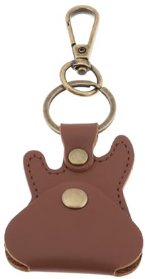 eMagTech 1 support de médiators de guitare marron étui en cuir PU artificiel avec porte-clés et crochet pour guitare acoustique électrique basse pochette de rangement étui uniquement