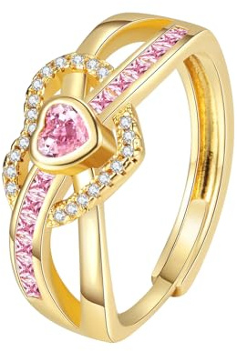 Generisch Rosa Herz-Zirkonring für Frauen, glänzender Herzring mit Diamanten, Schmuckgeschenk zur Selbstliebe für Frauen