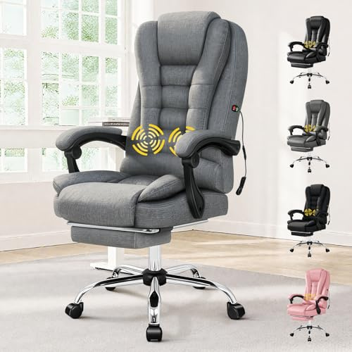 ALFORDSON Ergonomisk kontorsstol, spelstol, datorstol, skrivbordssnurrstol med massagefunktion, justerbar höjd – för kontor, hem och gaming, tyg, grå