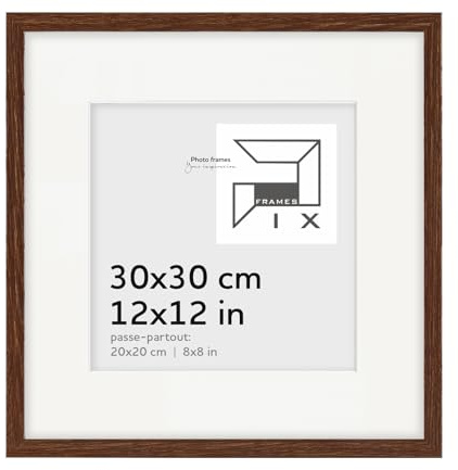 Pix FRAMES Bilderrahmen 30x30cm mit Passepartout - Dunkelbraun | Holzbilderrahmen mit Plexiglas Scheiben - Bilderrahmen Holz zum Aufhängen - Wooden Picture Frame - zum Aufstellen