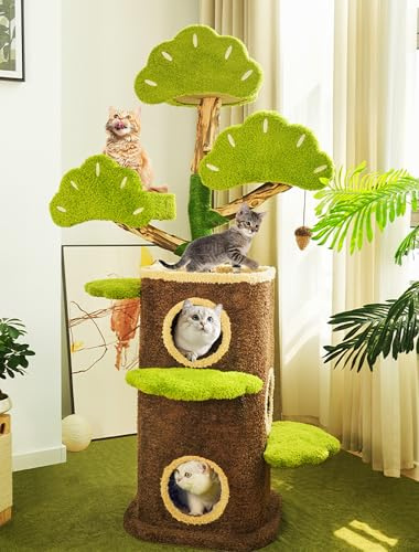 IYTBILQ Arbre à chat moderne en bois de poirier massif - Tour d'escalade XL stable avec griffoirs recouverts de sisal - Grotte - Arbre à chat pour grands et lourds chats - 160 cm