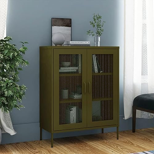 Lagerschrank Olivgrün 80x35x101,5 cm Stahl, Aktenschrank Buffetschrank Beistellschrank Mehrzweckschrank Geeignet für Wohnheim Werkstatt Büro Schule