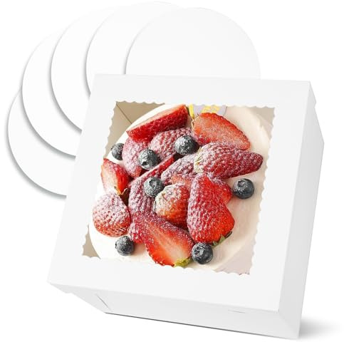 Aevcvok Set di 5 Scatola per Torta 30,5 x 30,5 x 20,3 cm, Scatole per Dolci Bianca, Contenitori per Torte con Vassoi et Finestra, 5 Pezzi Cake Box per Torta, Pie, Dessert- 12 x 12 x 8 inch