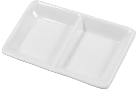 Plato de Aperitivo Blanco de Cerámica 5, 5 Pulgadas Dos Compartimentos | Salsas y Refrigerios, Uso Diario y Reuniones, Resistente a Manchas y Roturas
