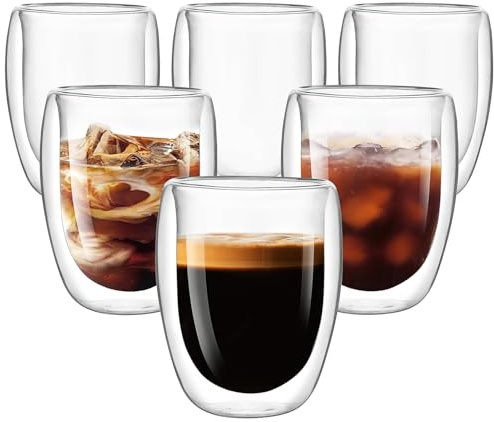 ASMIZ Lot de 6 Tasses à Café en Verre Double Paroi 350ml, Gobelets Isothermes Transparente, Tasses en Verre Borosilicate Résistantes à la Chaleur pour Cappuccino, Thé, Latte, Jus, Lait