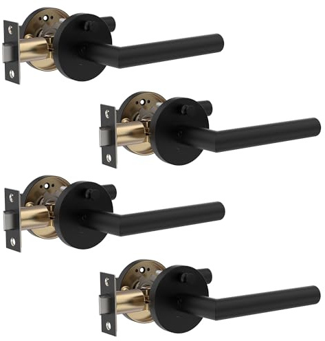 Zylaria 4 Pack Stainless Steel Privacy Door Handle - Keyless Push Button Lock, Matte Black Finish, Reversible Left/Right Hand Lever